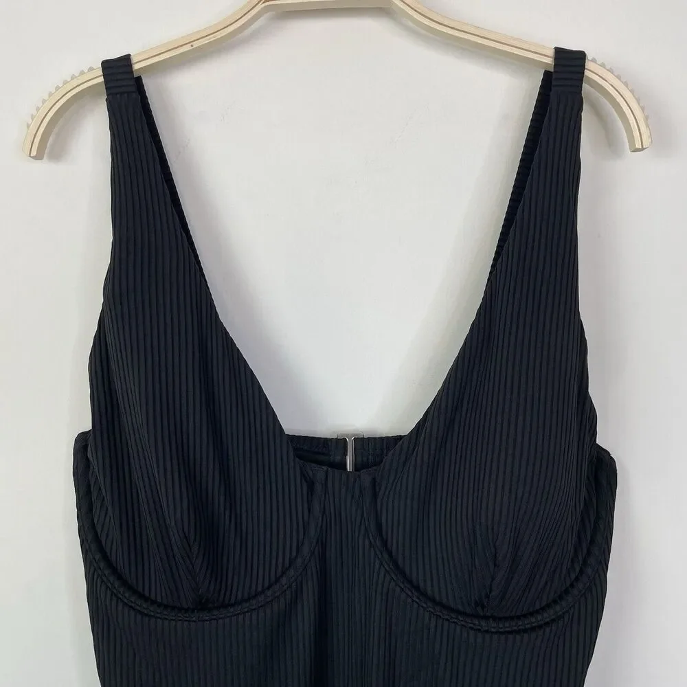 Madewell Plus Ribbed‎ Underwire Open-Back One-Piece Swimsuit 2X True Black NJ970